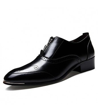 Men's Shoes Leather Casual Oxfords Casual Low Heel Zipper Black  